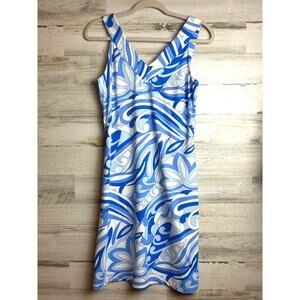 J. McLaughlin Women’s Small Blue White Abstract V-Neck Tank Stretch Mini Dress